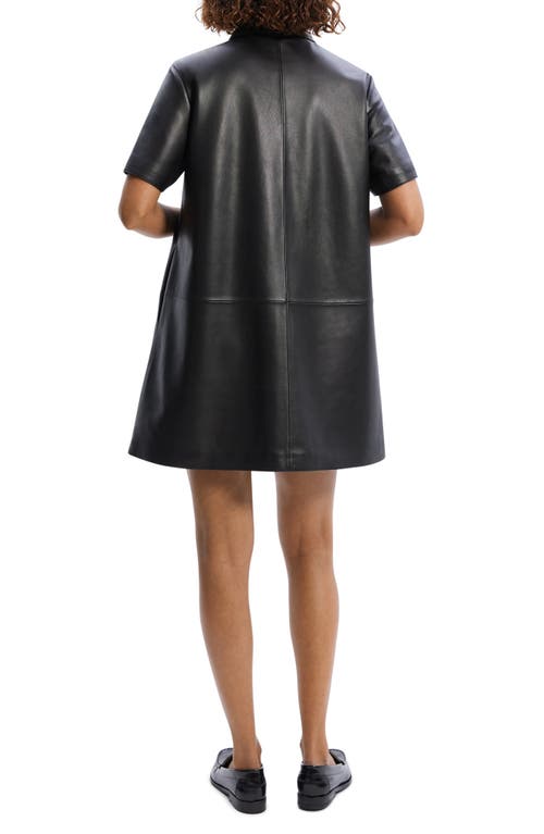 Shop Theory Half Zip Leather Shirtdress In Black