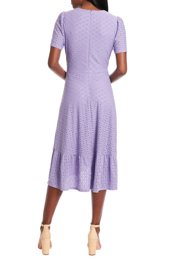 LONDON TIMES LONDON TIMES STRETCH EYELET SHORT SLEEVE RUFFLE WRAP DRESS