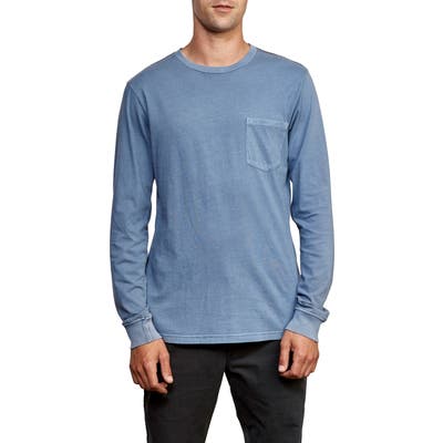 Rvca Pigment Dyed Long Sleeve Pocket T-Shirt, Blue