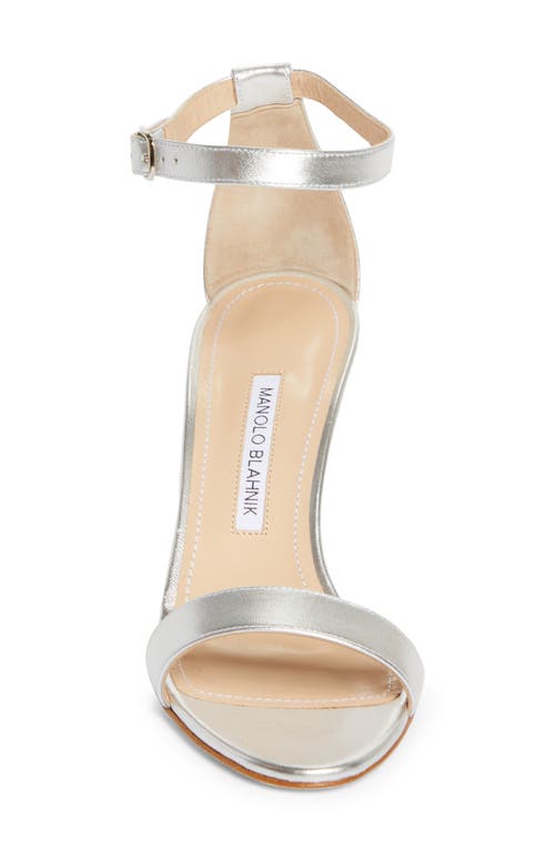 Manolo Blahnik Chaos Ankle Strap Sandal In Metallic Silver
