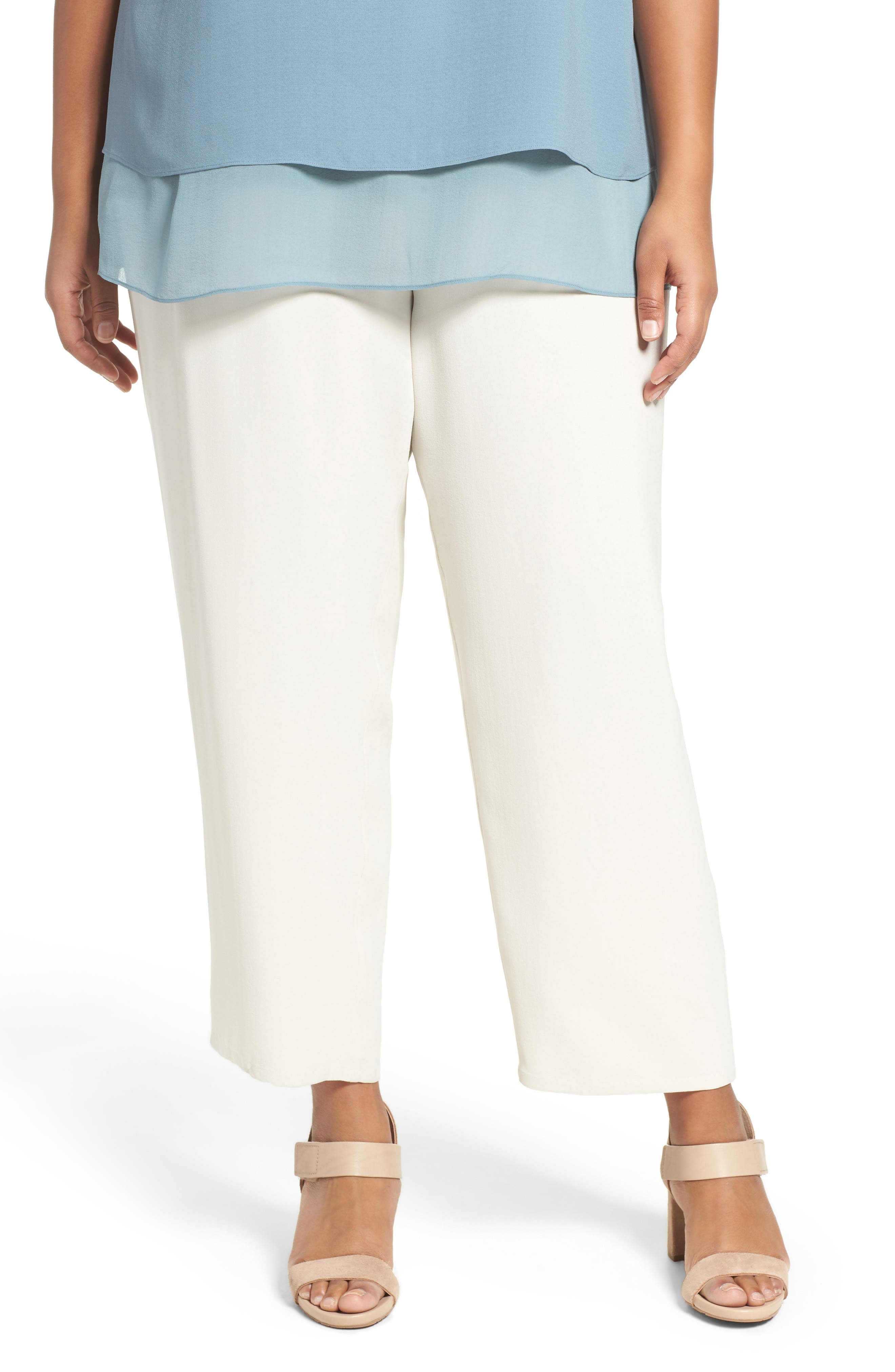 Eileen Fisher Silk Crepe Straight Ankle Pants (Plus Size