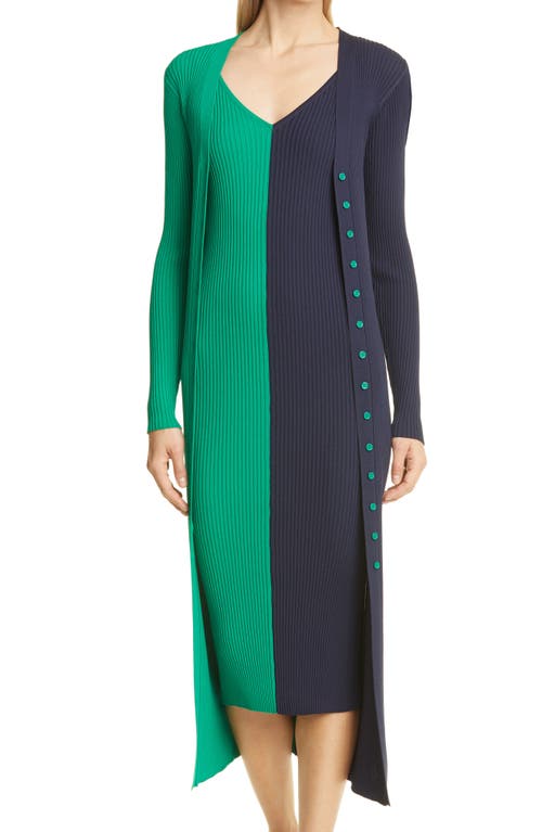 Staud Shoko Colorblock Sweater Dress In Green