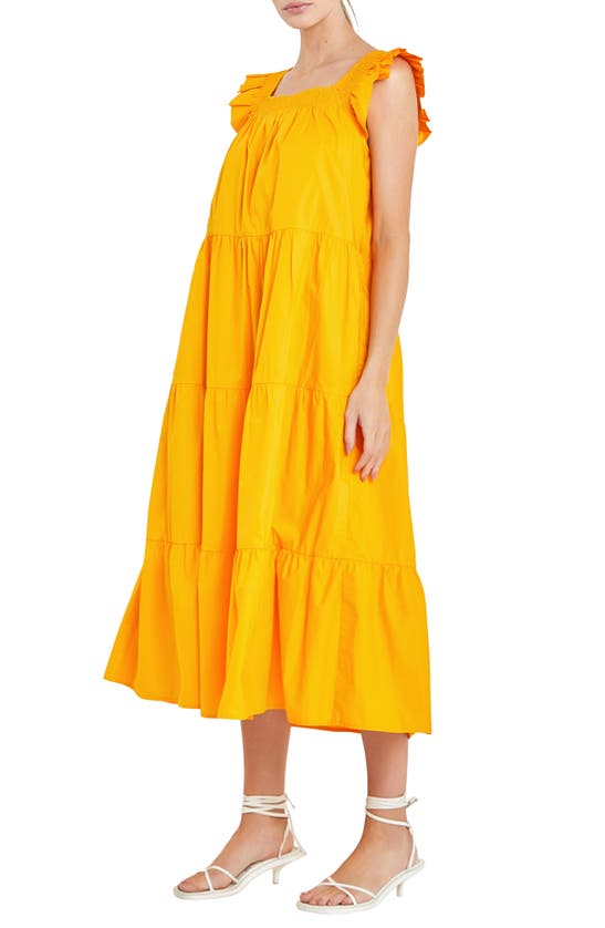 Shop English Factory Ruffle Detail Midi Dress In Orange