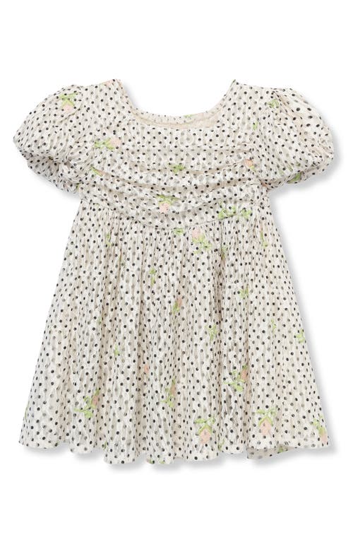 Peek Essentials Polka Dot Embroidered Puff Sleeve Dress Off-White at Nordstrom,