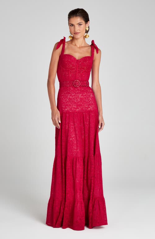 Shop Nadine Merabi Miranda Belted Gown In Medium Red