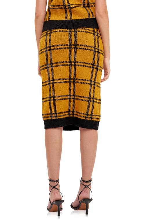 Shop English Factory Plaid Double Knit Midi Pencil Skirt In Yellow/black