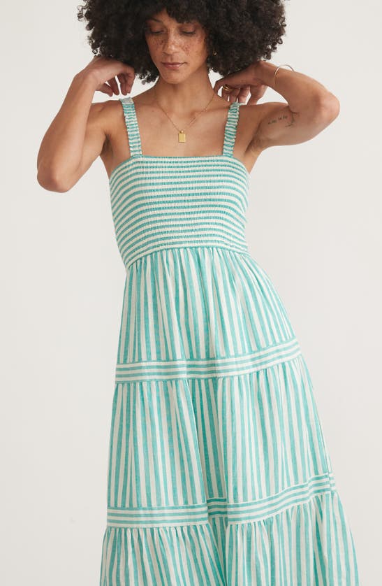 MARINE LAYER MARINE LAYER SELENE STRIPE SMOCKED TIERED MIDI SUNDRESS 