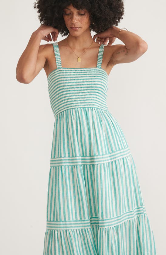 MARINE LAYER MARINE LAYER SELENE STRIPE SMOCKED TIERED MIDI SUNDRESS