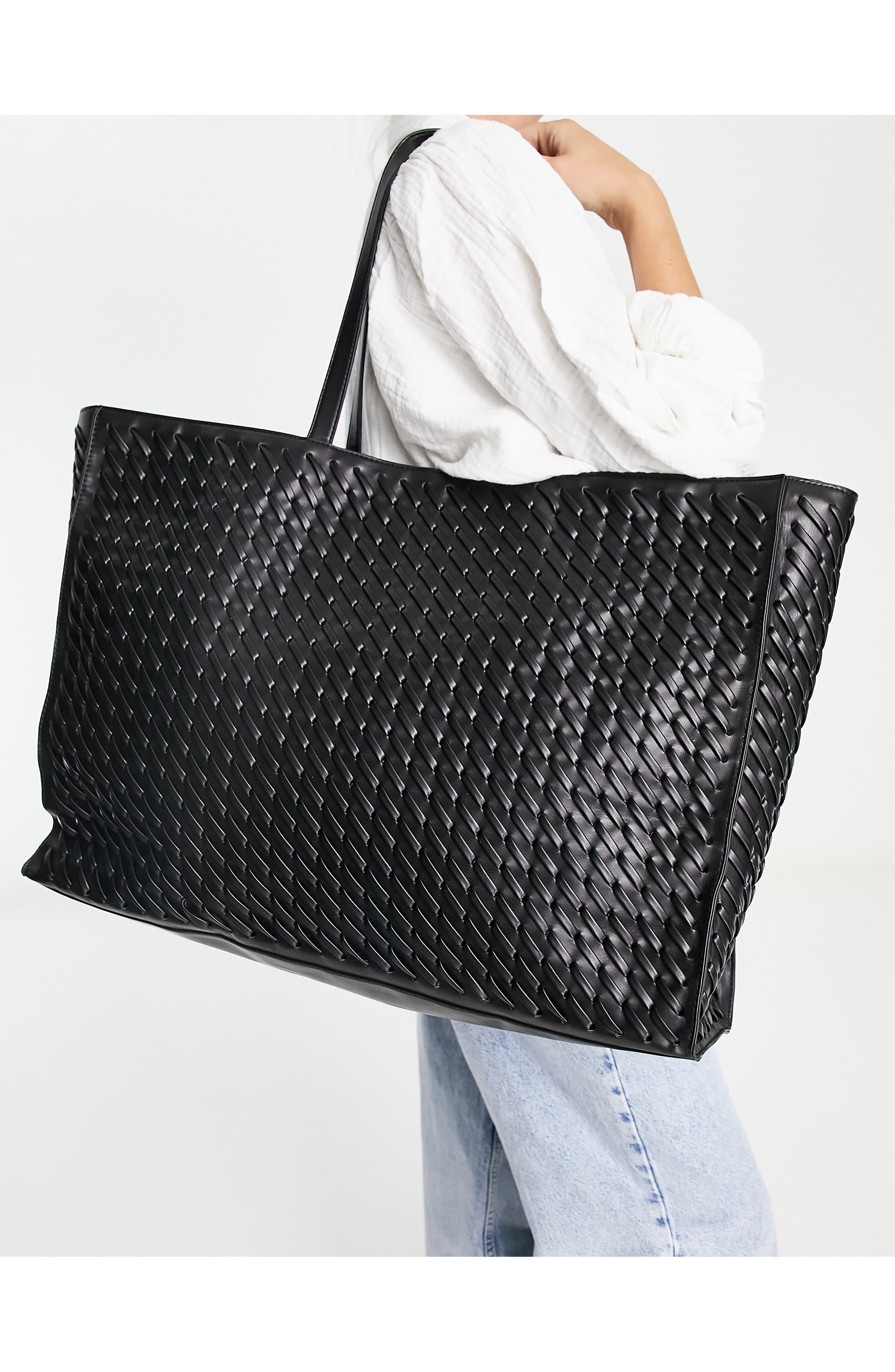 Large New Ladies Girls Moda Faux Leather Style School Handbag Black and Tan 