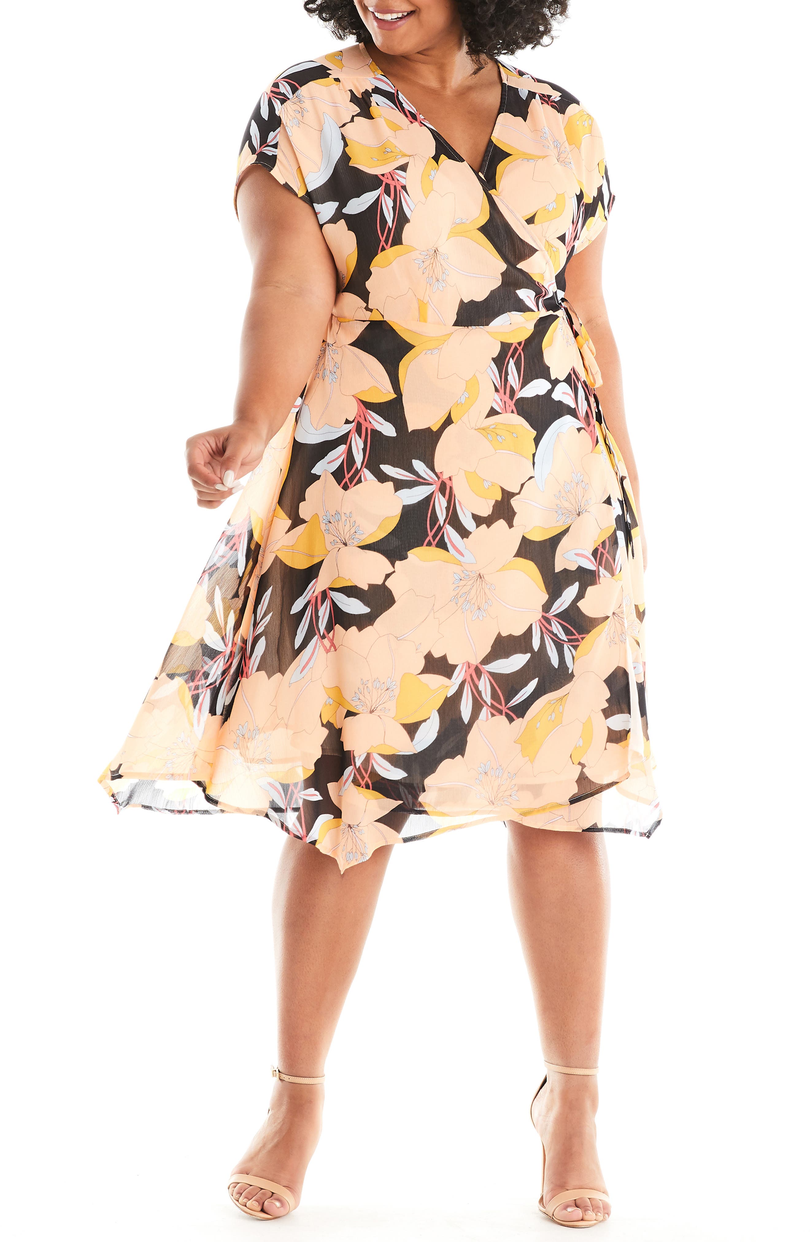 floral chiffon wrap dress