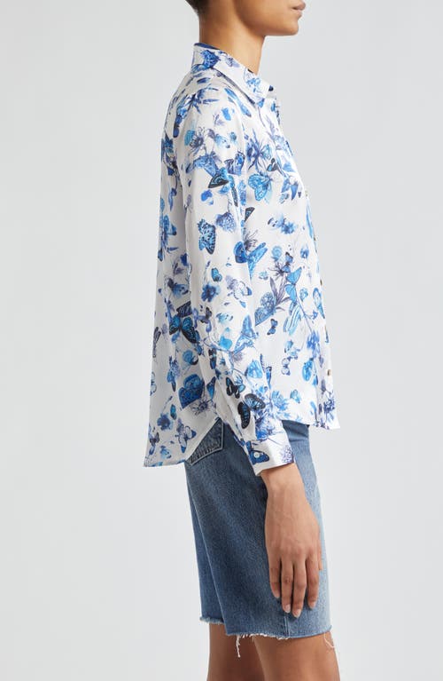 Shop L Agence L'agence Tyler Floral Butterfly Print Silk Button-up Shirt In White Butterflies