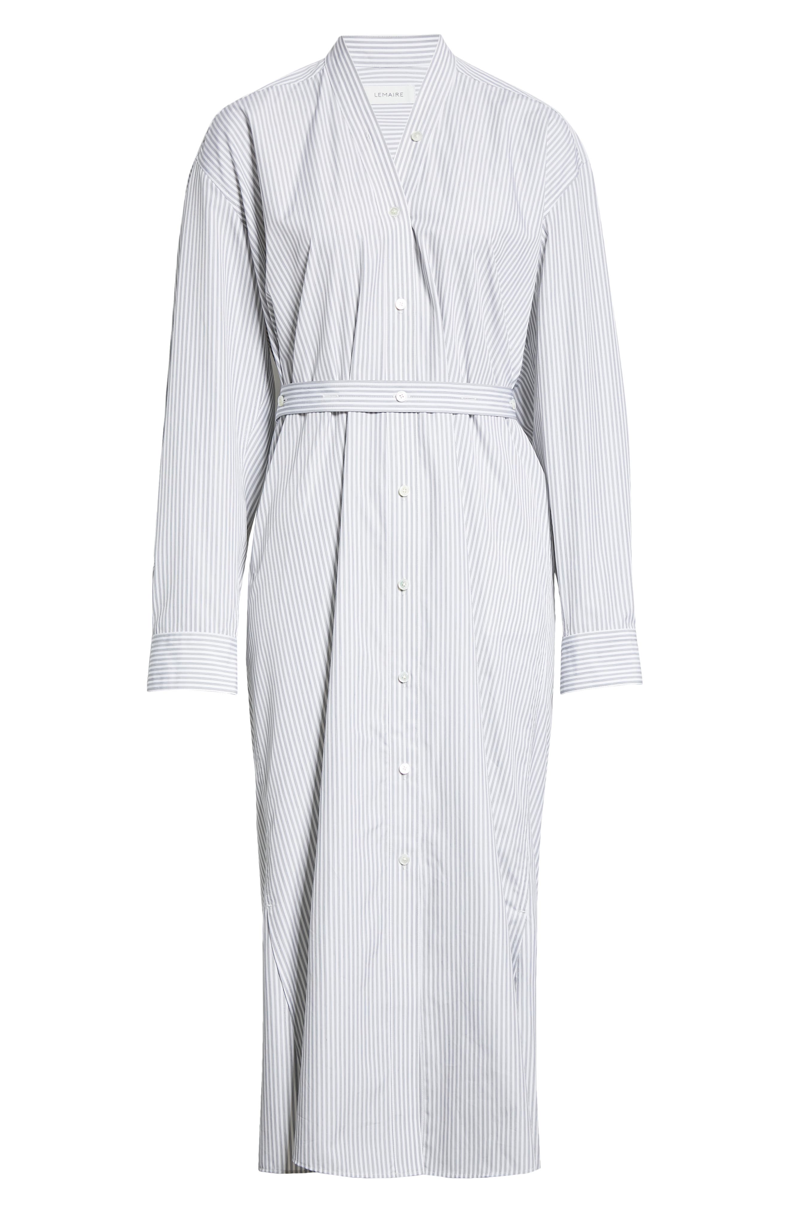 Lemaire Tilted Stripe Long Sleeve Cotton Shirtdress in White/Black 100