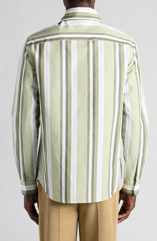 Shop Bottega Veneta Stripe Cotton & Linen Button-up Shirt In Pale Green/white