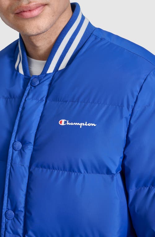 Champion Varsity Quilted Bomber Jacket In Surf The Web
