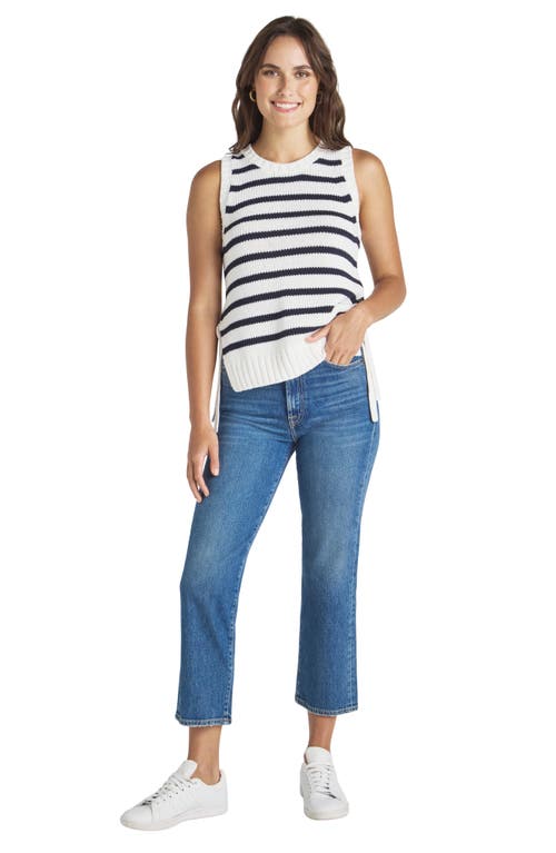 Shop Splendid Zoey Stripe Side Tie Sleeveless Sweater In White/navy