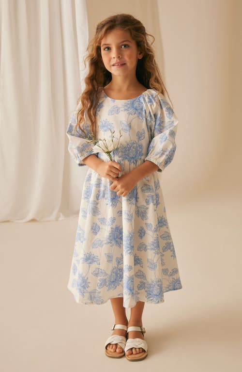 Laura Ashley Kids' Floral Cotton Dobby Dress Ivory/Blue at Nordstrom,