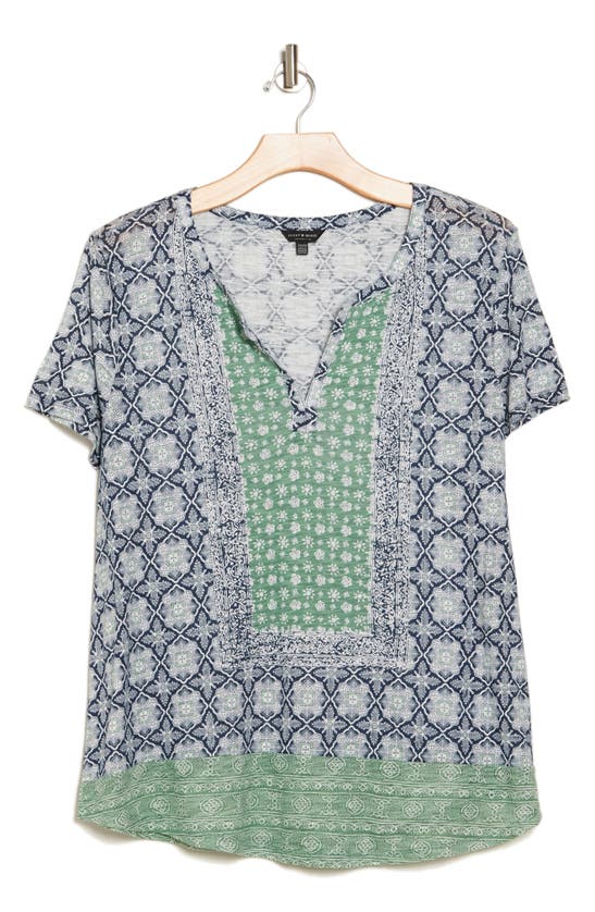 Lucky Brand Scarf Print T-shirt In Green Navy Multi