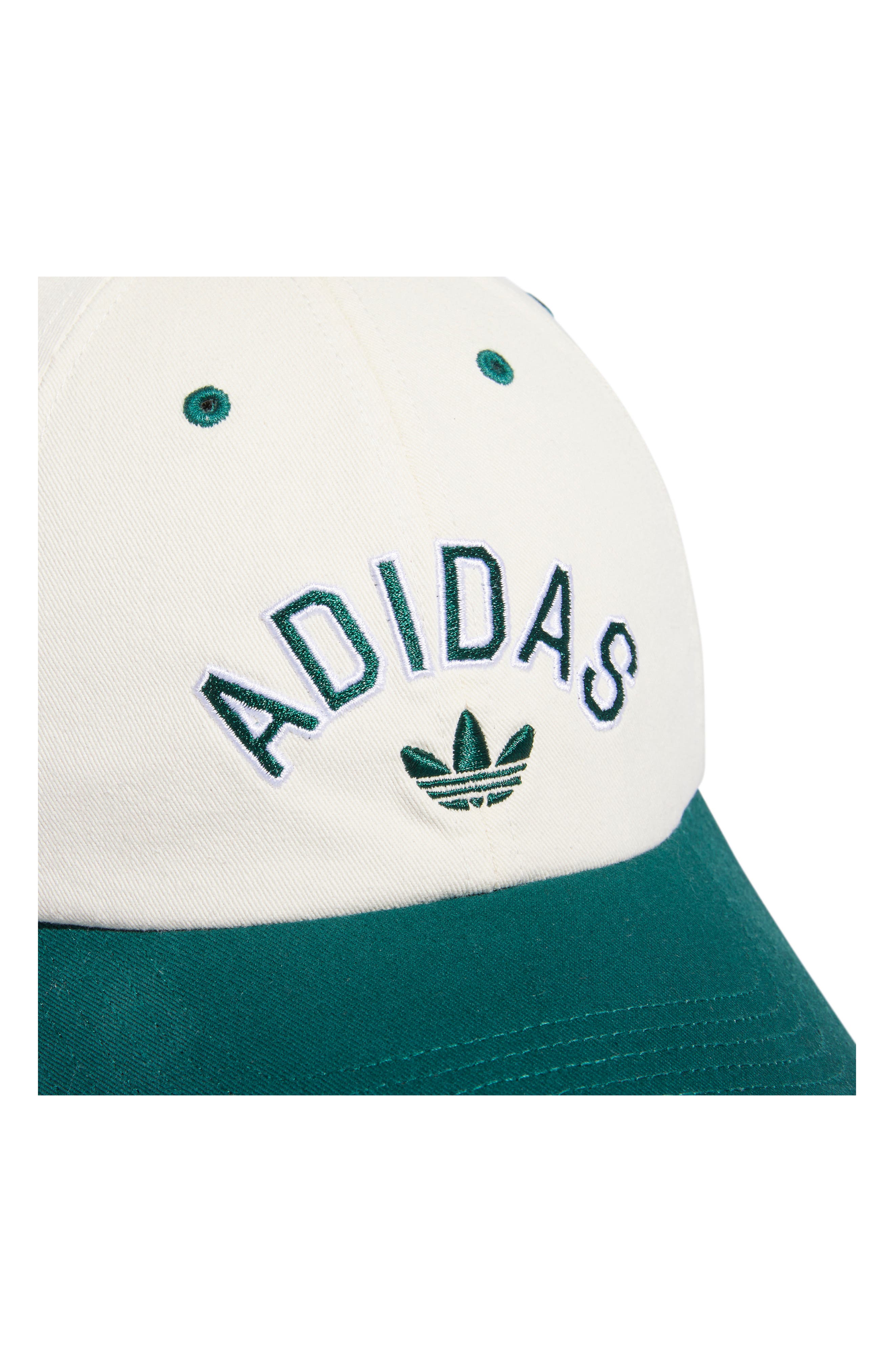 adidas Originals New Prep Relaxed Baseball Hat in Wonder White Dark Green Smart Closet