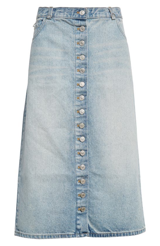 Shop Courrèges Multiflex Button Front Nonstretch Denim Midi Skirt In Light Blue Wash