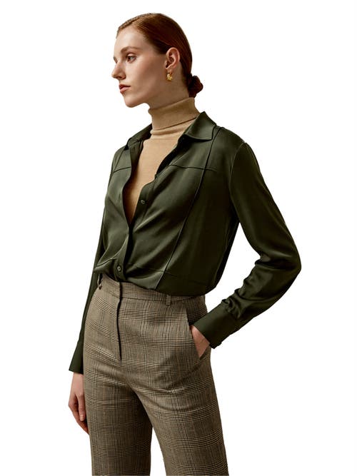 Shop Lilysilk Sprezzatura Silk Blouse In Dark Olive