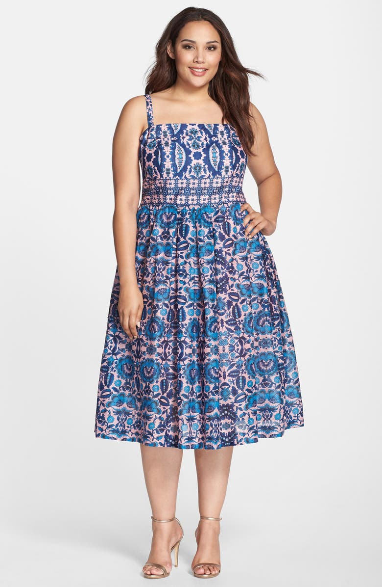 Taylor Dresses Boho Print Voile Midi Sundress (Plus Size) | Nordstrom