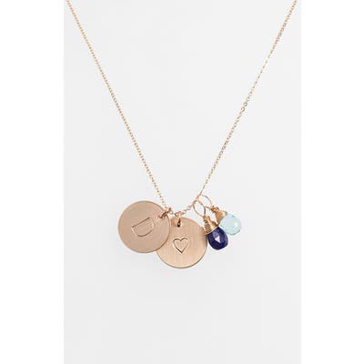 Nashelle Blue Quartz Initial & Heart 14K-Gold Fill Disc Necklace