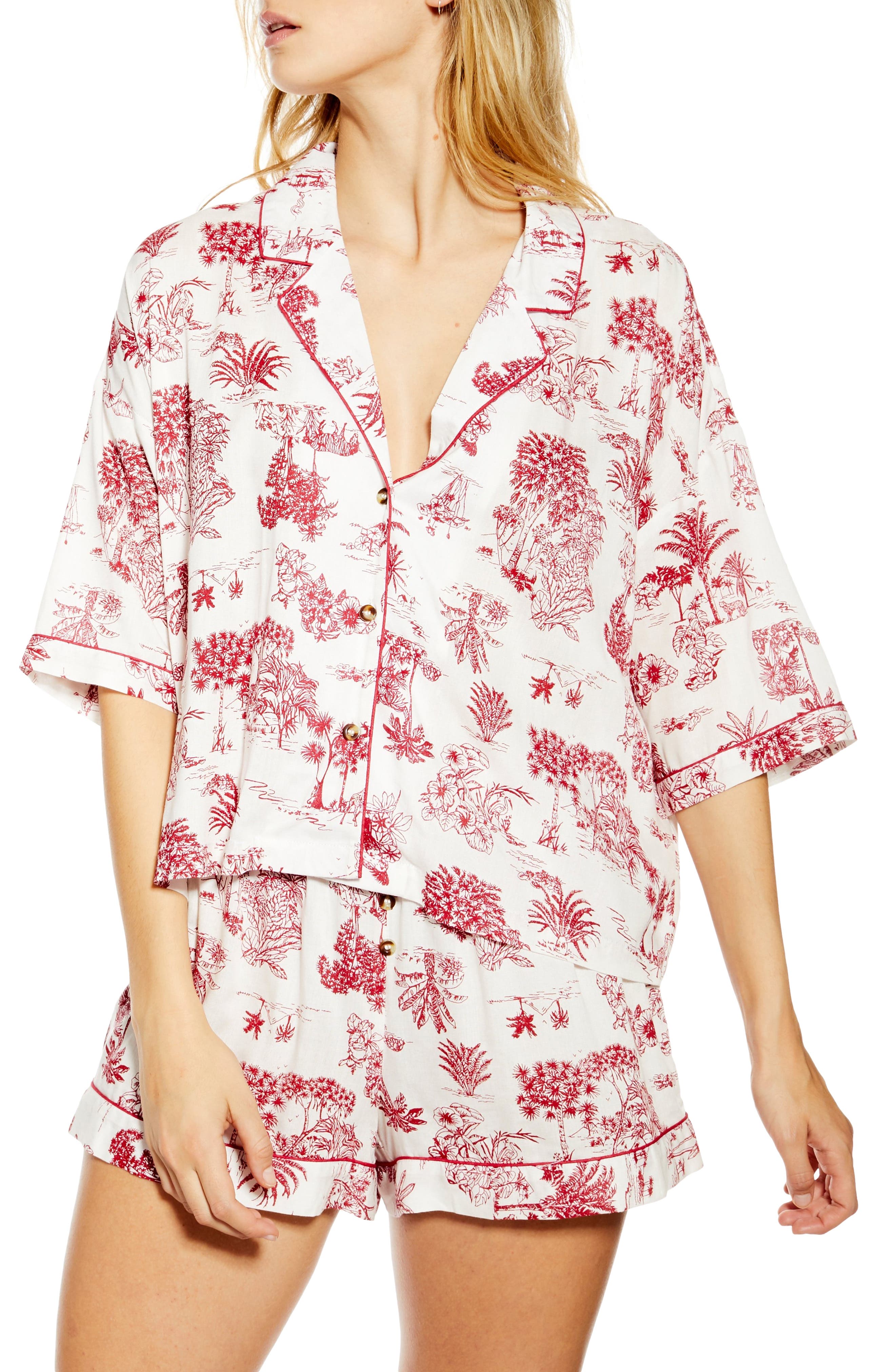 Topshop Jungle Print Short Pajamas, Ivory