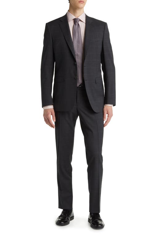 Canali Prince of Wales Milano Windowpane Plaid Stretch Wool Suit in Charcoal