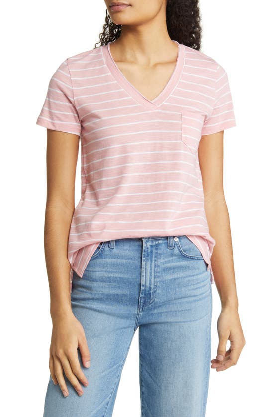 Caslon Short Sleeve V-neck T-shirt In Pink Bride- White Julia Stripe