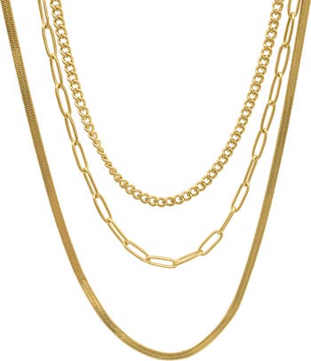 14K Yellow Gold Paperclip, Curb, & Snake Chain Necklace Set