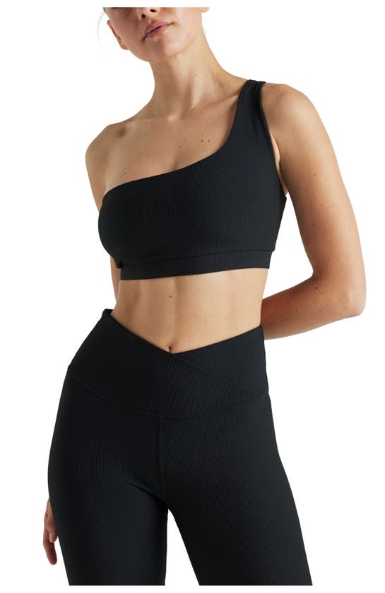 Shop Electric Yoga Off Shoulder Rib Bra In Black