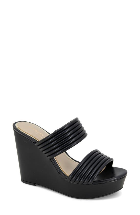 Kenneth Cole Cailyn Platform Wedge Slide Sandal In Black/ Black Smooth