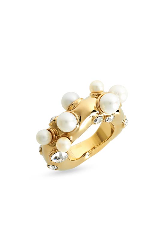 Shop Dries Van Noten Crystal & Freshwater Pearl Ring In Gold