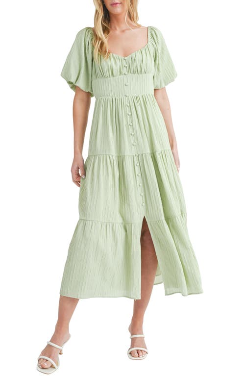 Puff Sleeve Tiered Midi Dress in Green