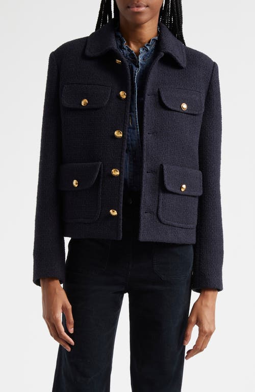 Shop Nili Lotan Paola Tweed Jacket In Dark Navy