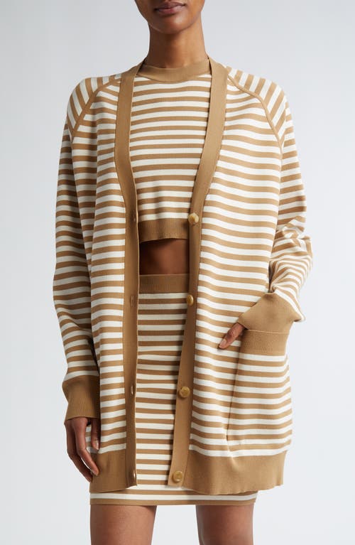 Shop Max Mara Tenore Stripe Long Cardigan In Honey