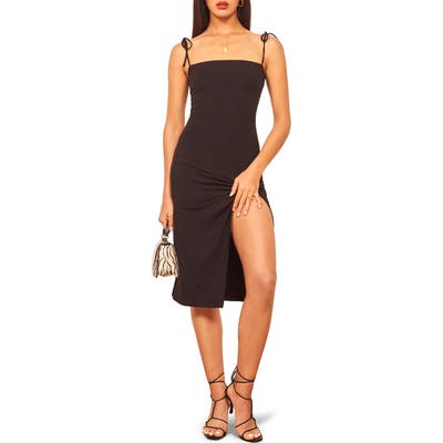 Reformation Carolyn Tie Shoulder Stretch Tencel Lyocell Sundress, Black
