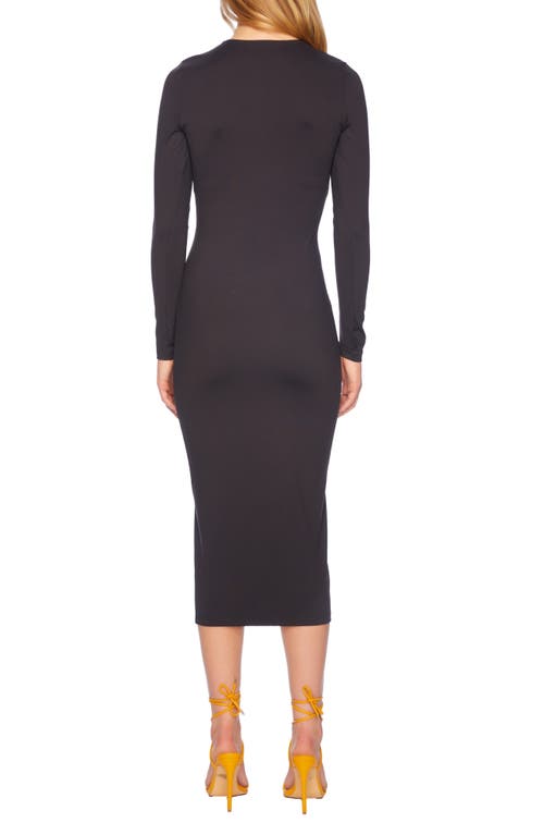 Shop Susana Monaco Crewneck Long Sleeve Body-con Midi Dress In Onyx