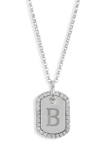 Meshmerise Diamond Initial Dog Tag Pendant Necklace In White-b