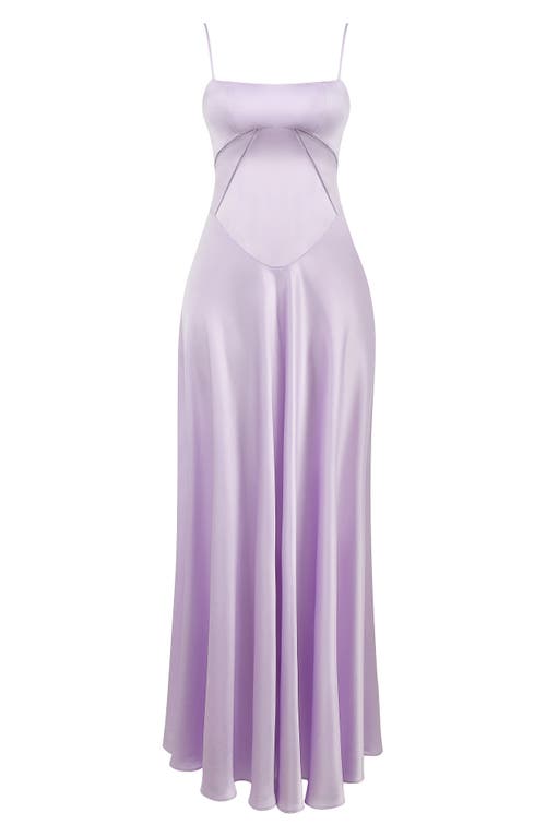 Shop House Of Cb Anabella Lace-up Satin Gown In Pastel Lilac