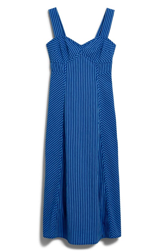 Shop Madewell Stripe Sweetheart Neck Sleeveless Midi Dress In Pure Blue