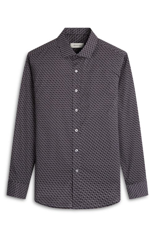 Shop Bugatchi Axel Shaped Fit Basketweave Print Stretch Button-up Shirt In Anthracite