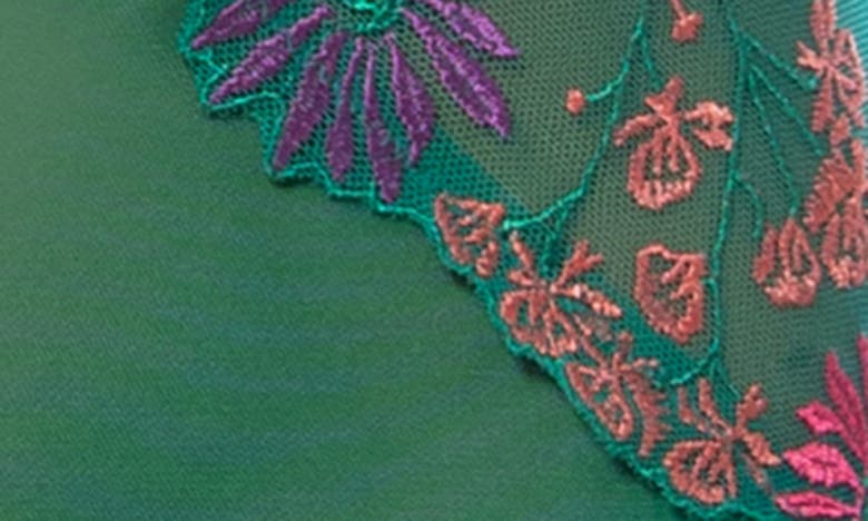 Shop Oh La La Cheri Evelyn Floral Embroidered Underwire Mesh Chemise & G-string Set In Hot Cheri/ Ultramarine
