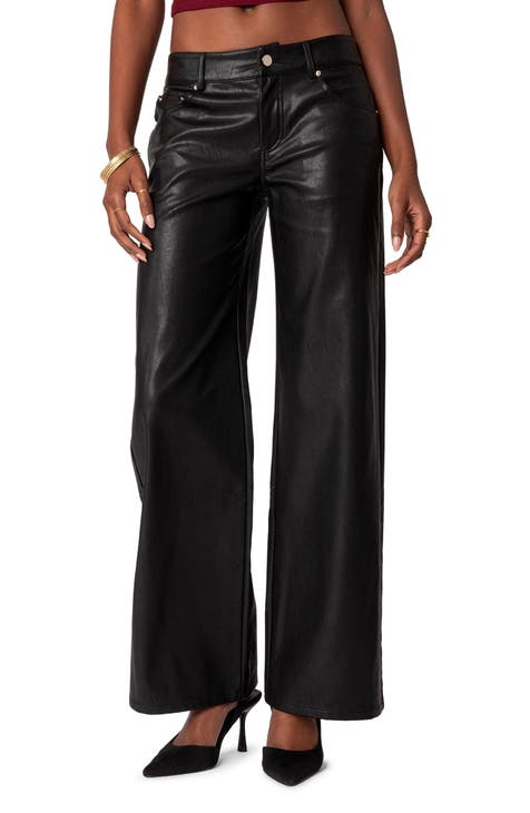 Weekeep Low Rise Leather Pants Women Baggy Straight PU Cargo