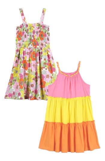 Shop Zunie Kids' Assorted 2-pack Knit Dresses In Yellow/pink