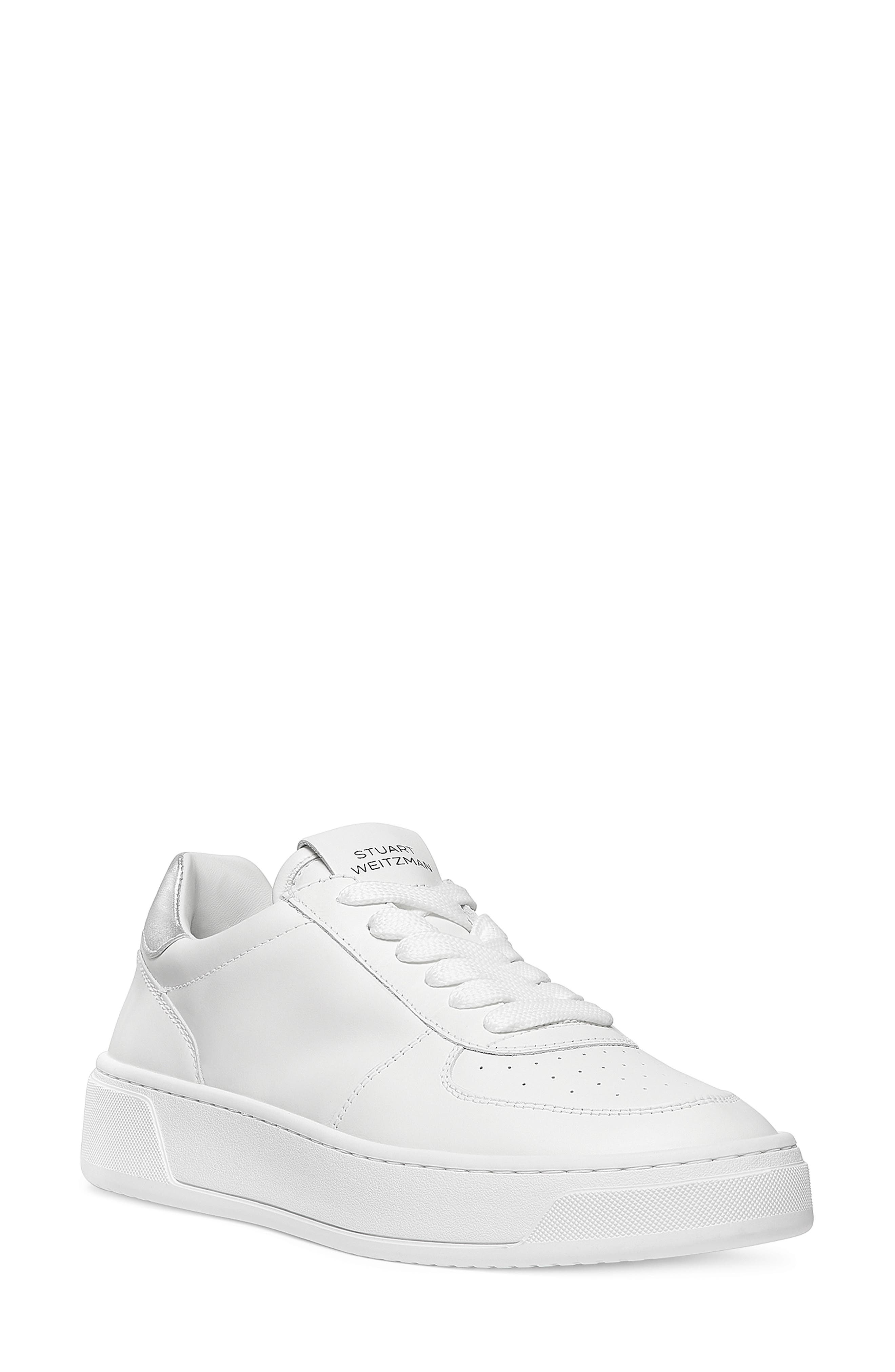Stuart Weitzman Courtside Sneaker In White/silver Leather