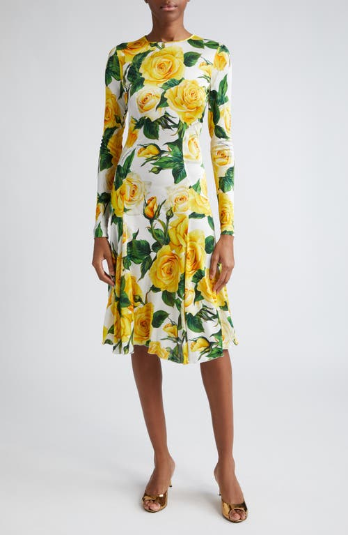 Dolce & Gabbana Rose Print Long Sleeve Dress Gialle at Nordstrom, Us