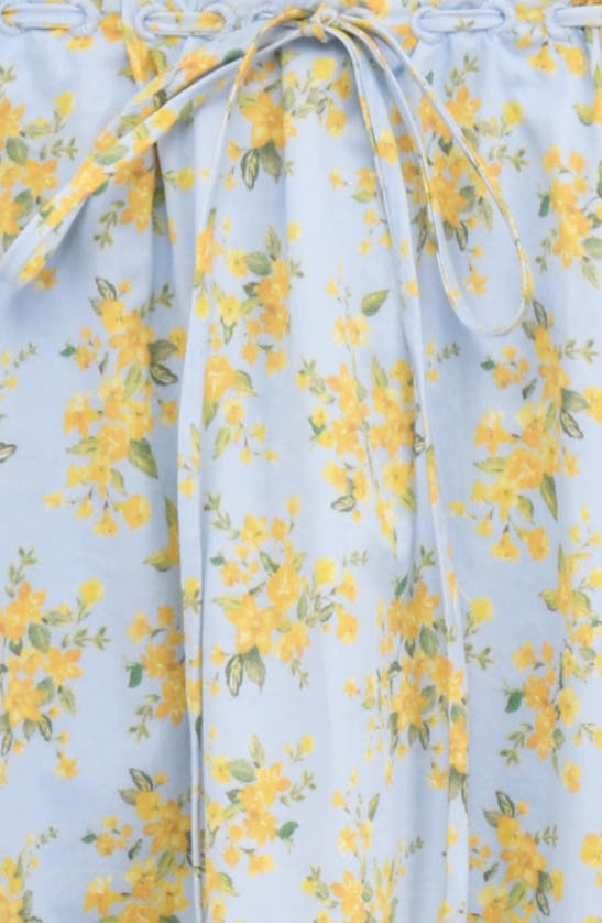 House Of Cb Cora Gathered Lace-up Skirt In Print Light Blue