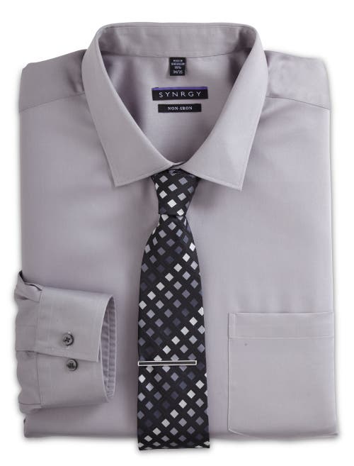 Synrgy By Dxl Sateen Dress Shirt In Gun Metal Grey