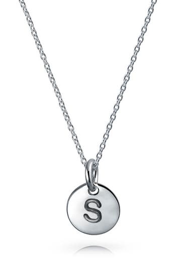 Bling Jewelry Minimalist Sterling Silver Initial Pendant Necklace In Silver - S